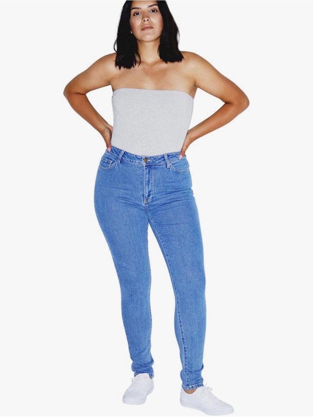 Like New American Apparel Light Heather Gray strapless Bodysuit top